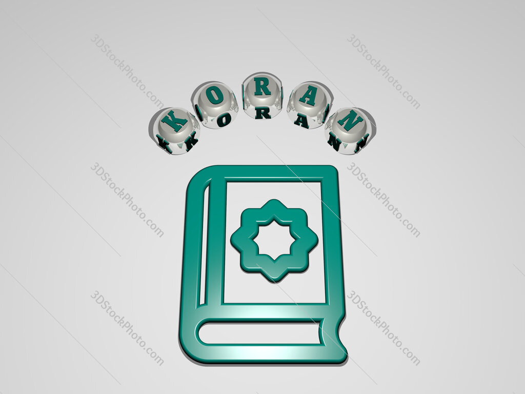 koran circular text of separate letters around the 3D icon
