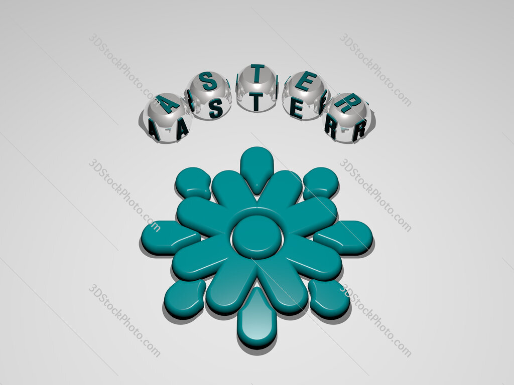 aster circular text of separate letters around the 3D icon