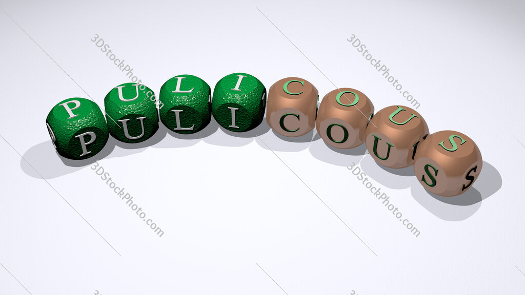 pulicous text of dice letters with curvature