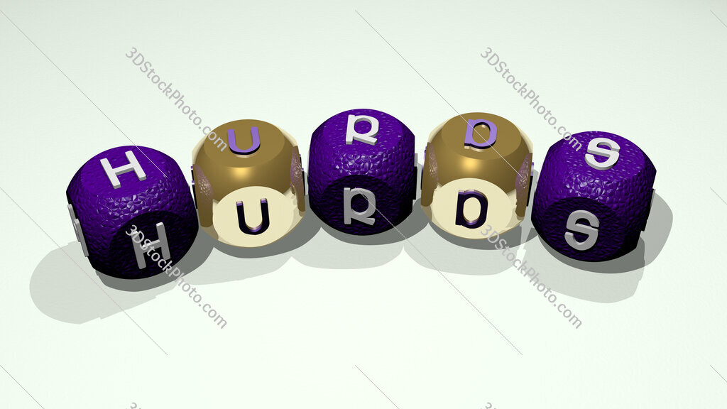 hurds text of dice letters with curvature