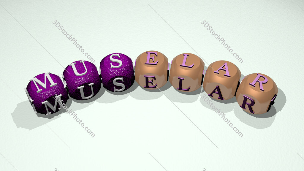 muselar text of dice letters with curvature