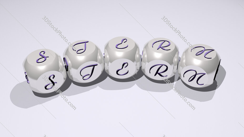 stern text of dice letters with curvature