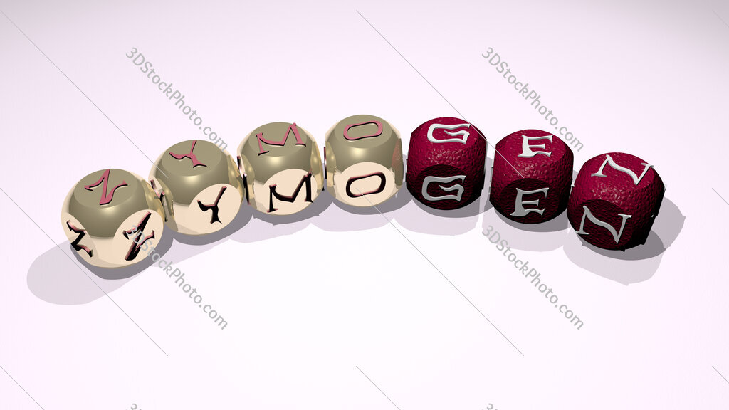 zymogen text of dice letters with curvature