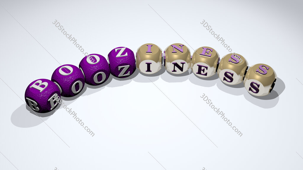 booziness text of dice letters with curvature