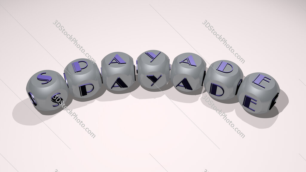 spayade text of dice letters with curvature