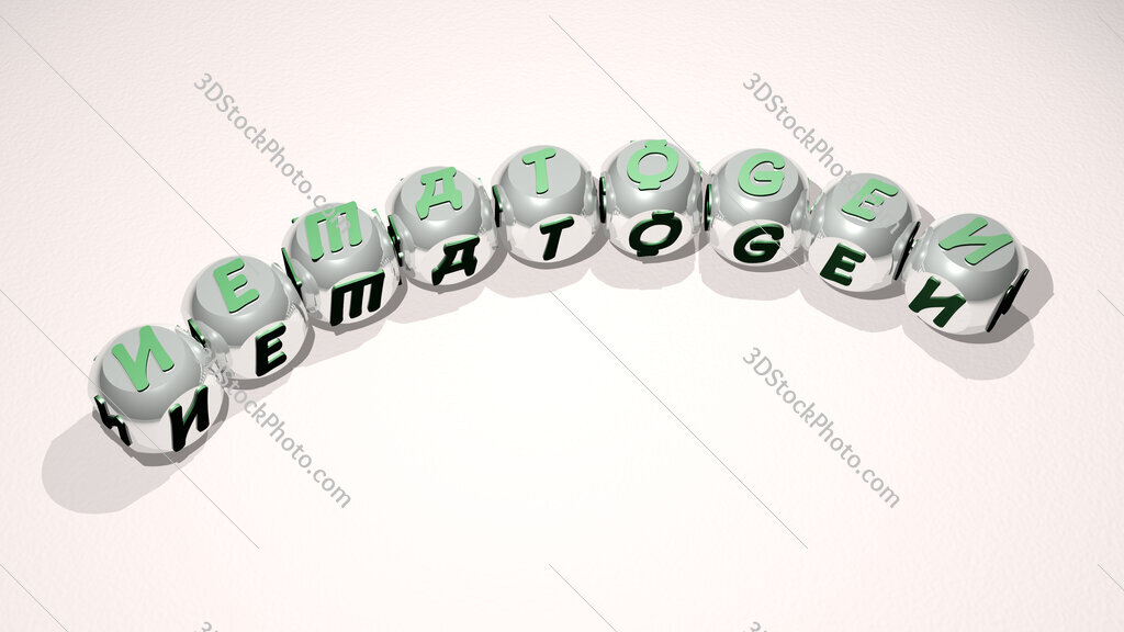 nematogen text of dice letters with curvature