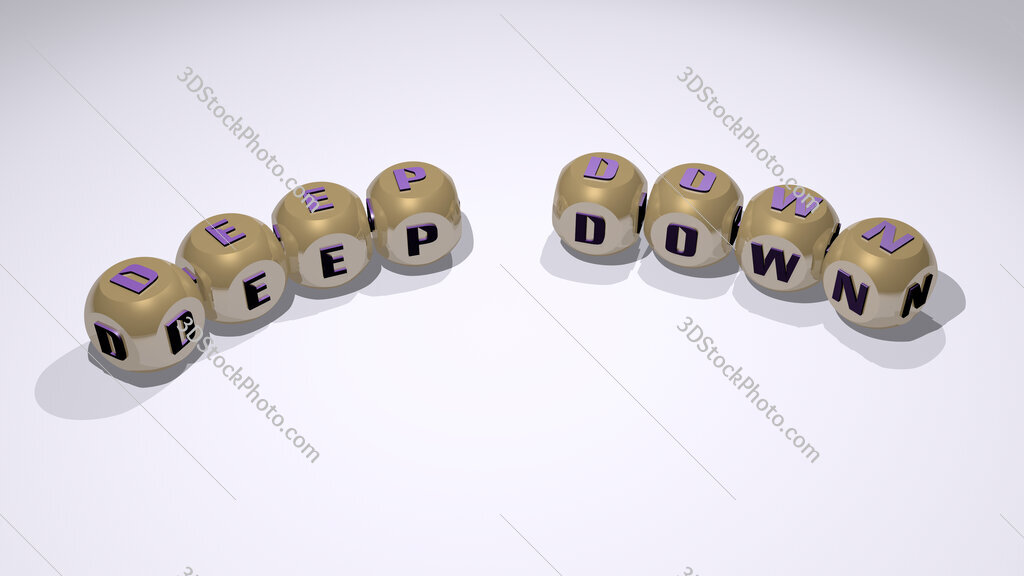 deep down text of dice letters with curvature