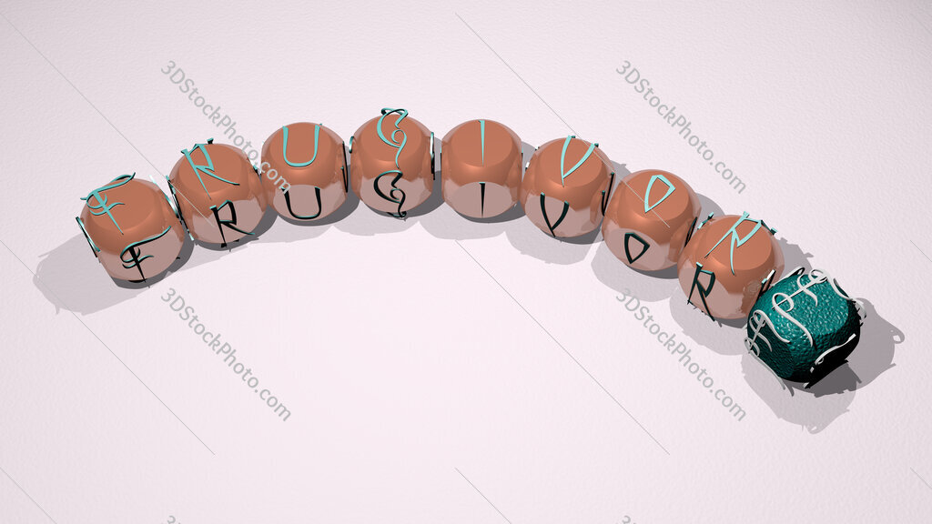 frugivore text of dice letters with curvature
