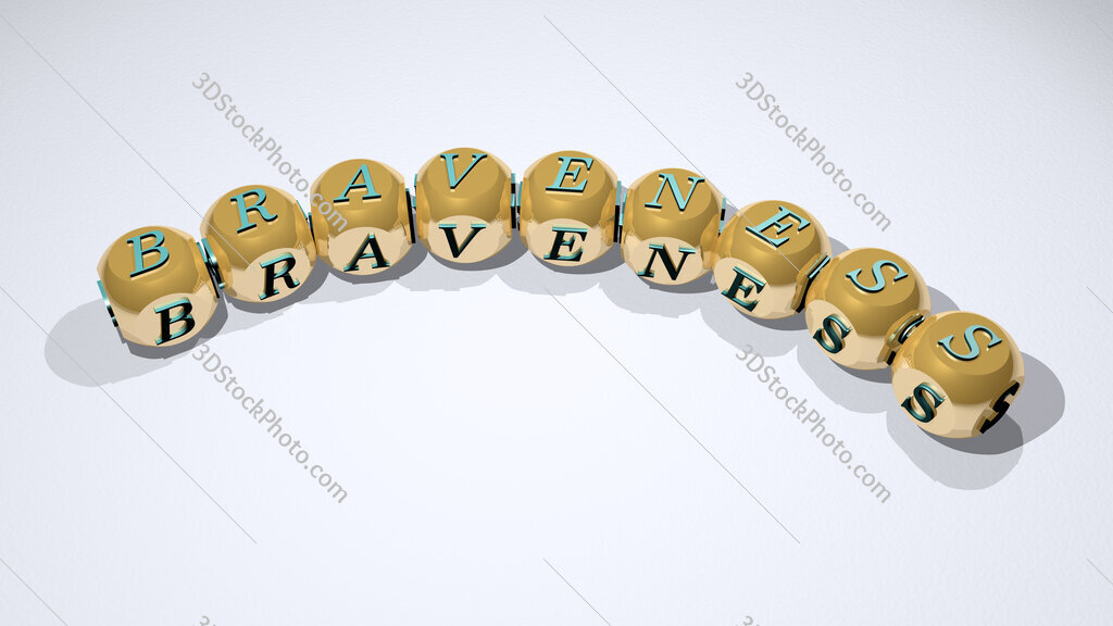 braveness text of dice letters with curvature