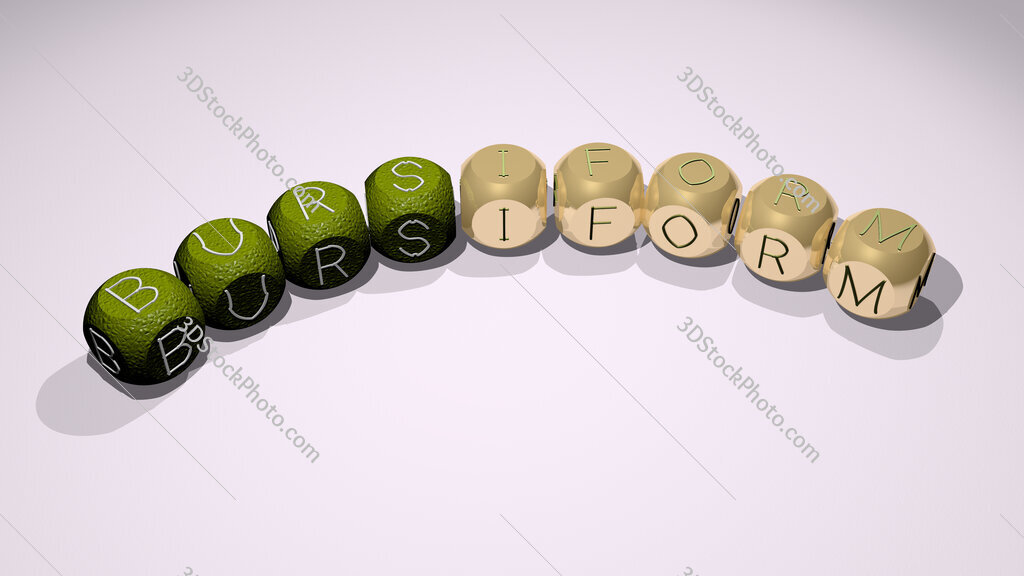 bursiform text of dice letters with curvature
