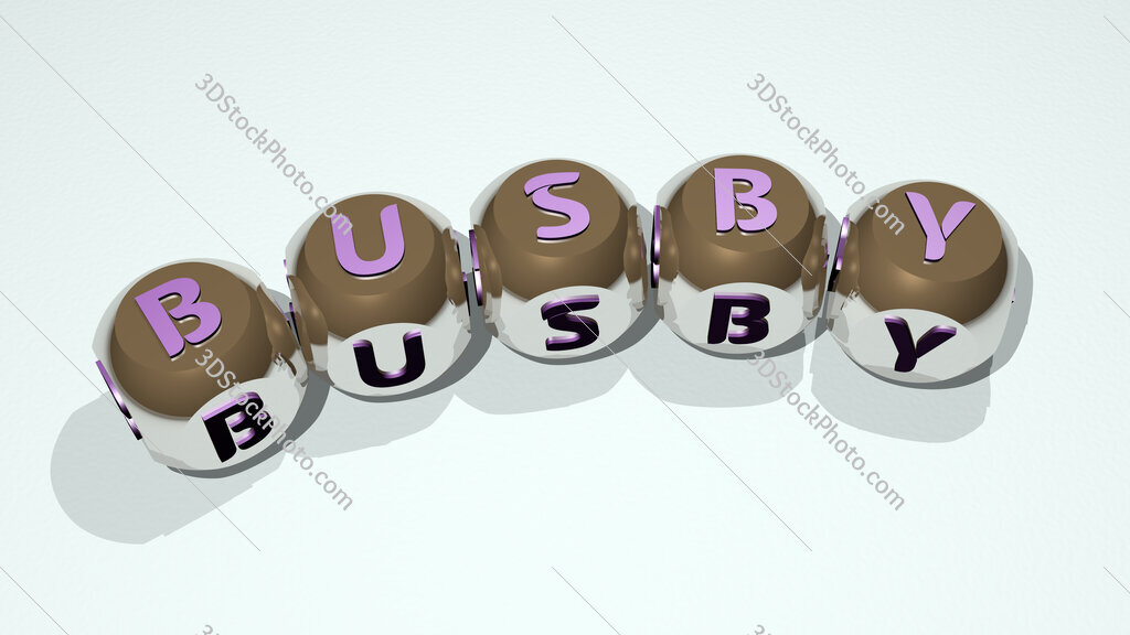 busby text of dice letters with curvature