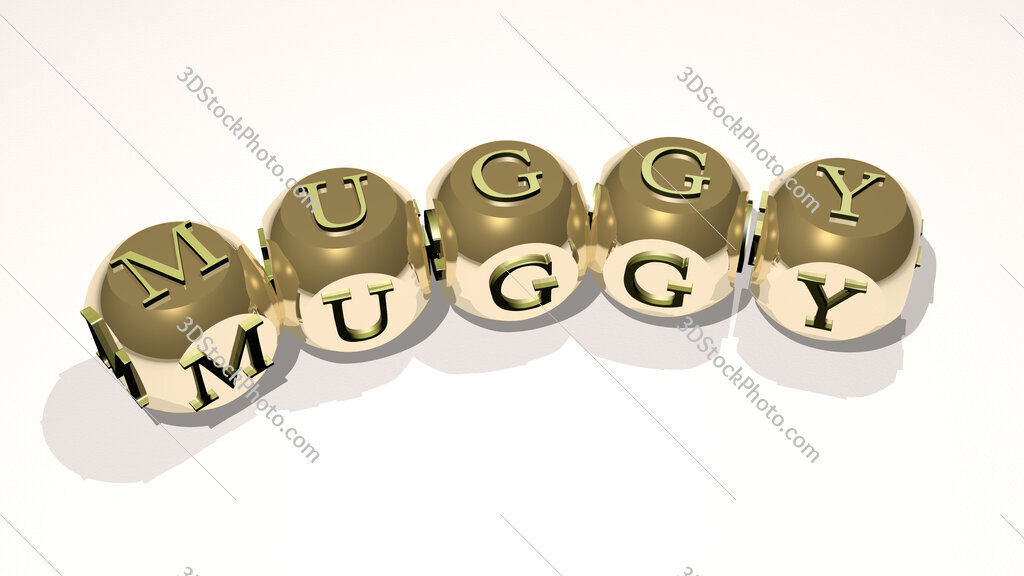 muggy text of dice letters with curvature