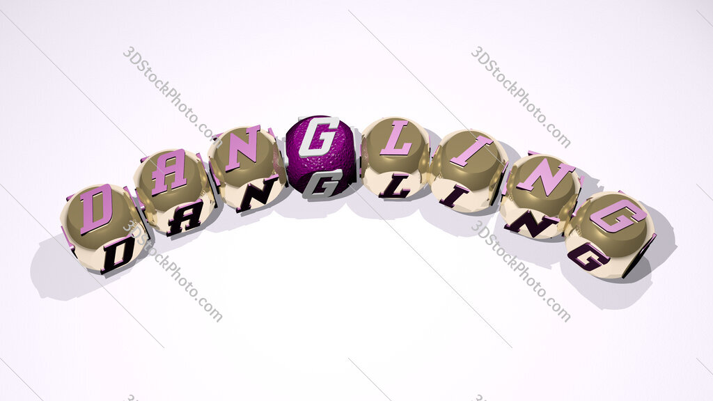 dangling text of dice letters with curvature
