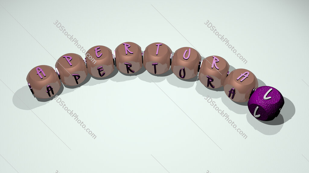 apertural text of dice letters with curvature