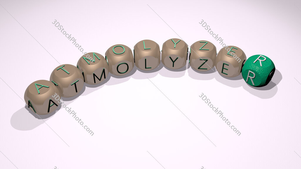 atmolyzer text of dice letters with curvature