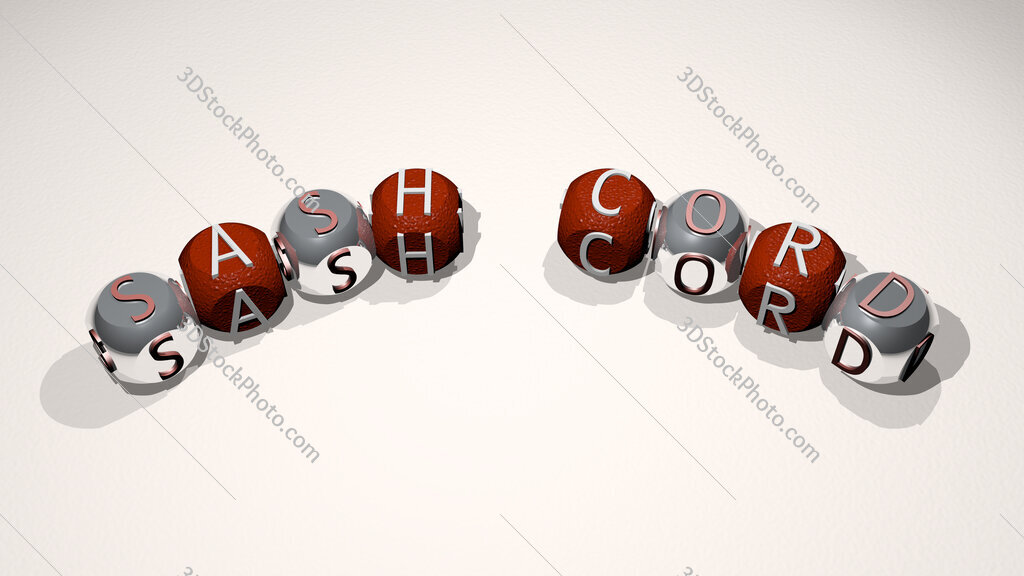 sash cord text of dice letters with curvature