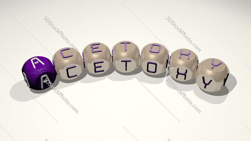 acetoxy text of dice letters with curvature
