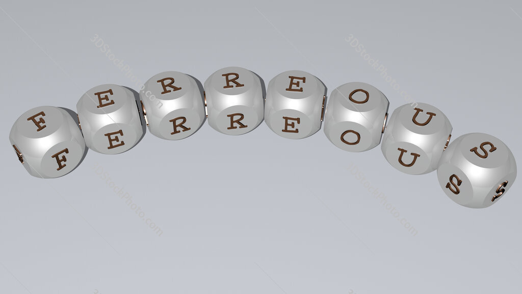 ferreous curved text of cubic dice letters