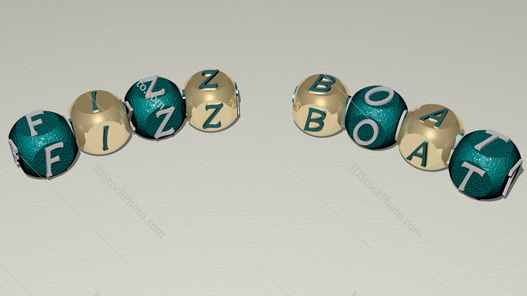 fizz boat curved text of cubic dice letters