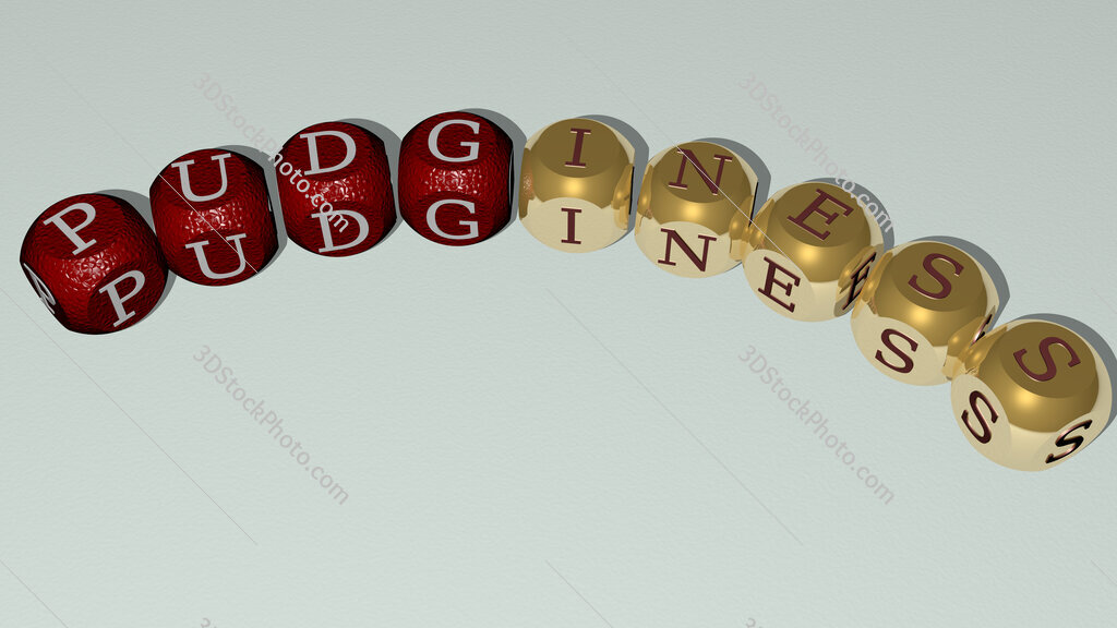 pudginess curved text of cubic dice letters