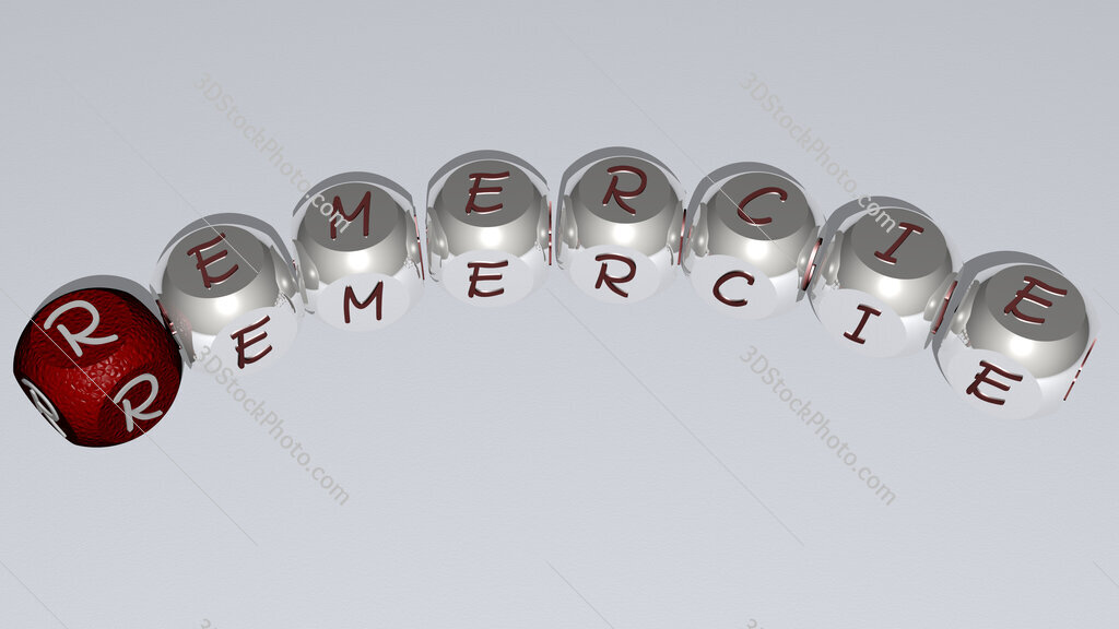 remercie curved text of cubic dice letters