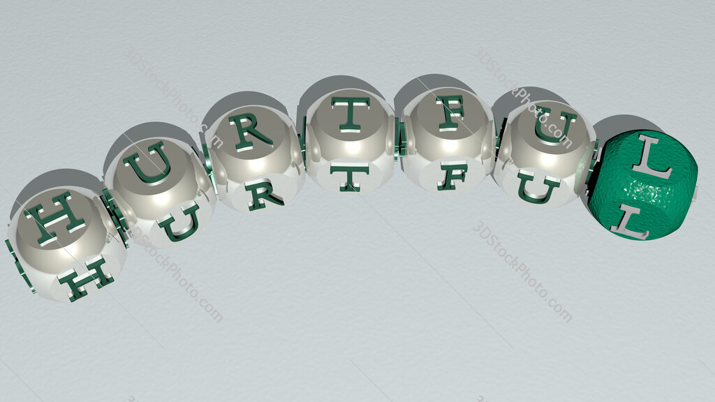 hurtful curved text of cubic dice letters