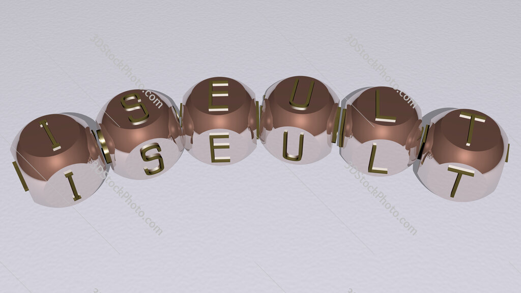 Iseult curved text of cubic dice letters