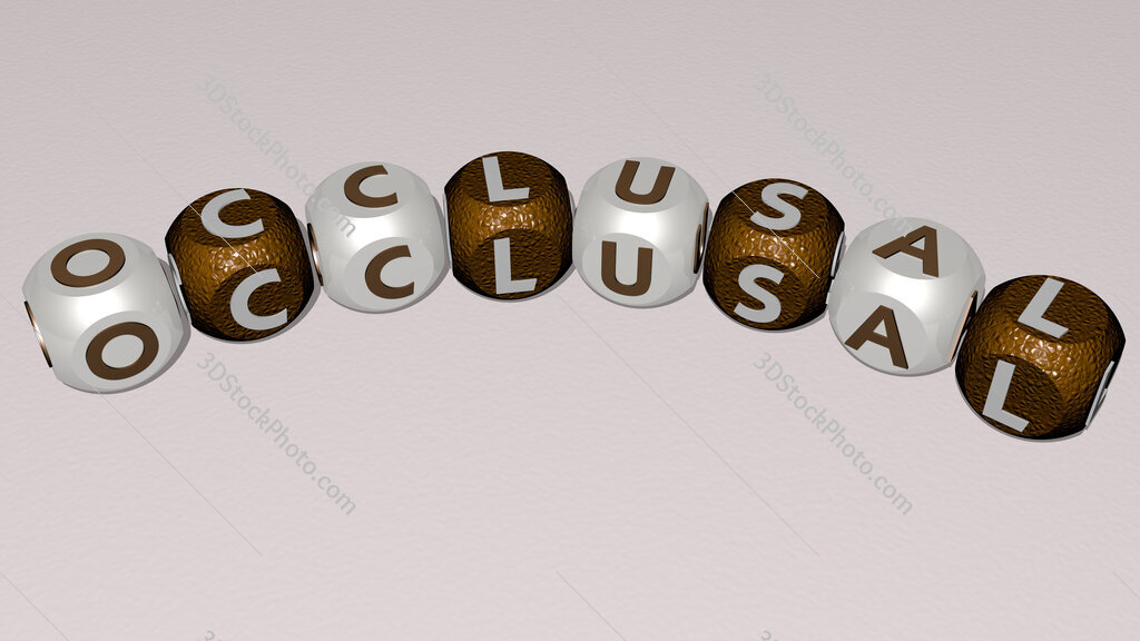 occlusal curved text of cubic dice letters