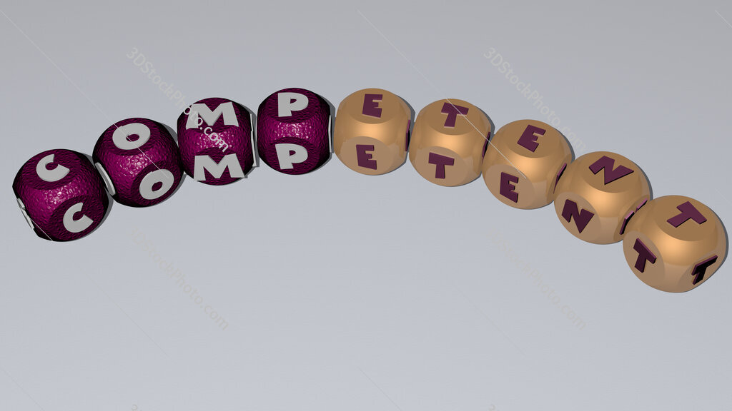 competent curved text of cubic dice letters
