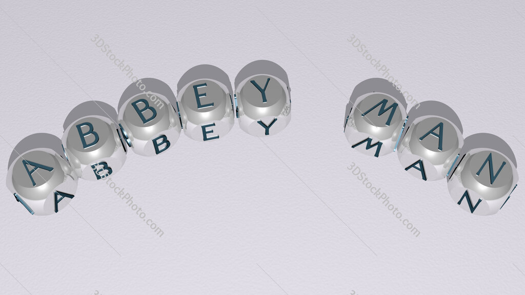 abbey man curved text of cubic dice letters