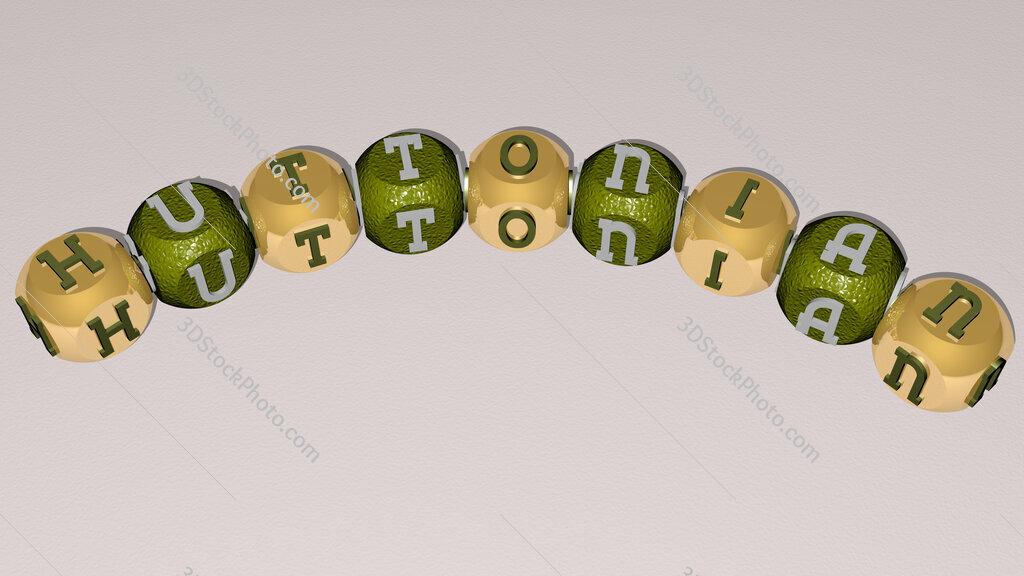 huttonian curved text of cubic dice letters