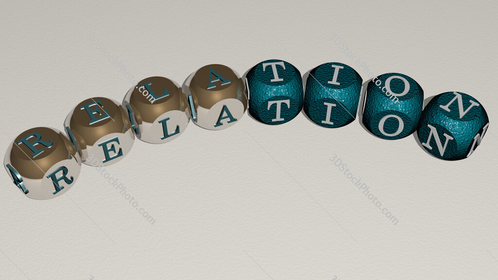 relation curved text of cubic dice letters