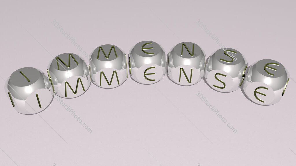 immense curved text of cubic dice letters