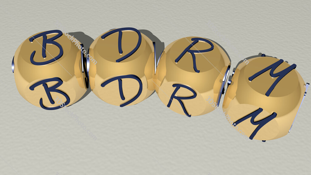 bdrm curved text of cubic dice letters