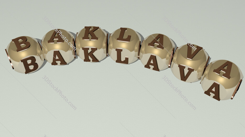 baklava curved text of cubic dice letters
