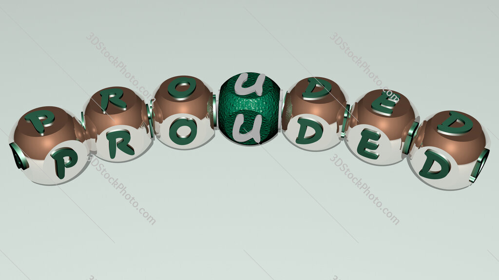 prouded curved text of cubic dice letters