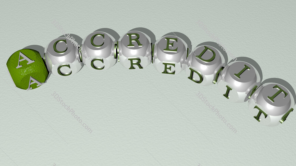 accredit curved text of cubic dice letters