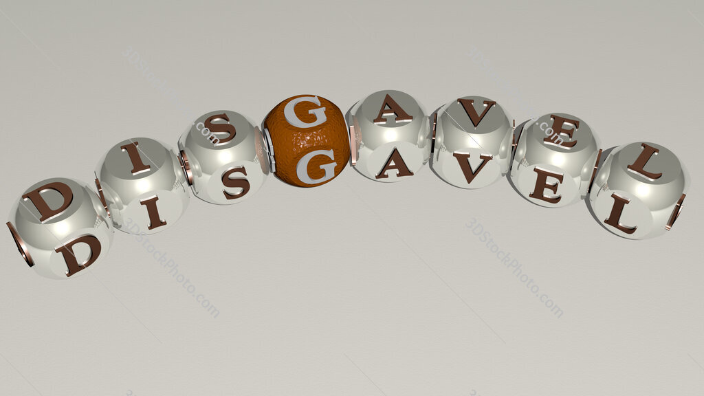 disgavel curved text of cubic dice letters