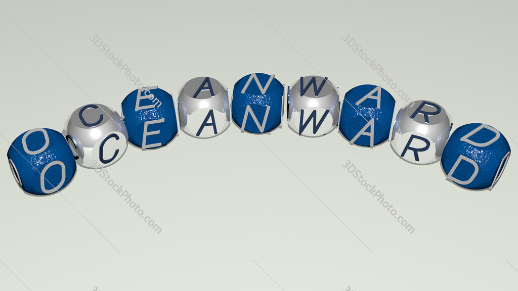 oceanward curved text of cubic dice letters