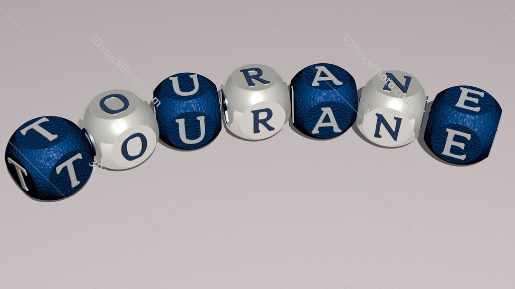 Tourane curved text of cubic dice letters