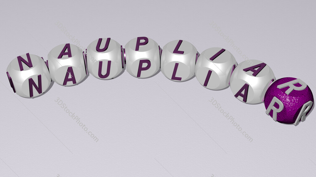 naupliar curved text of cubic dice letters