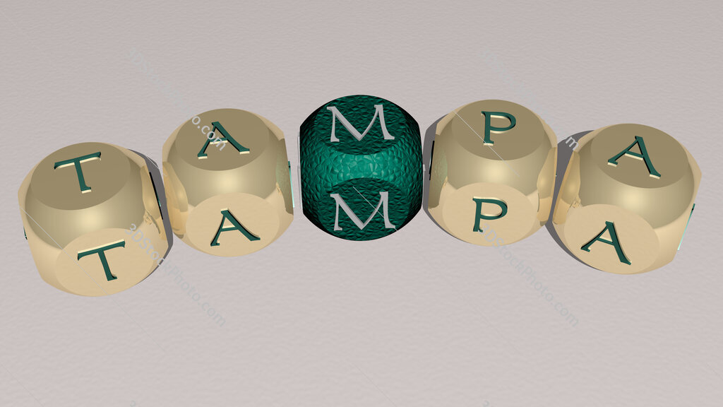 Tampa curved text of cubic dice letters