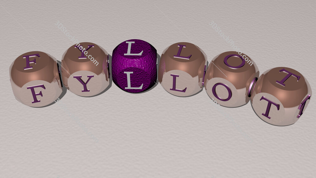fyllot curved text of cubic dice letters
