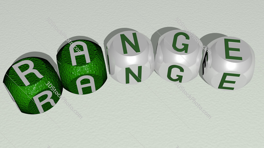 range curved text of cubic dice letters
