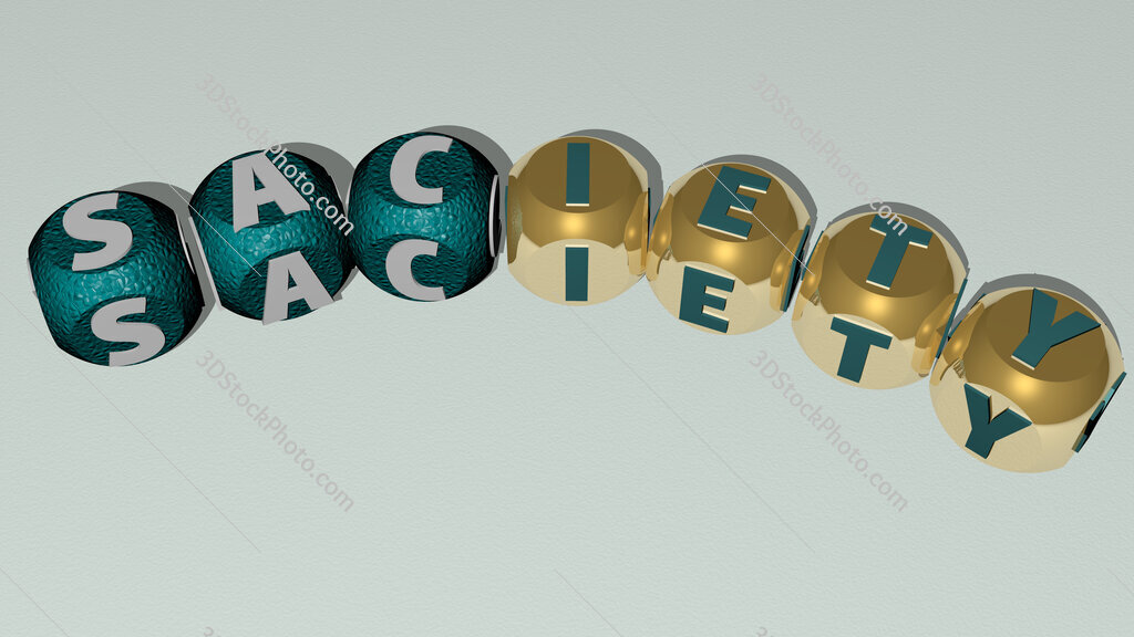 saciety curved text of cubic dice letters