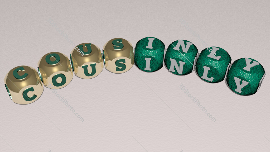 cousinly curved text of cubic dice letters
