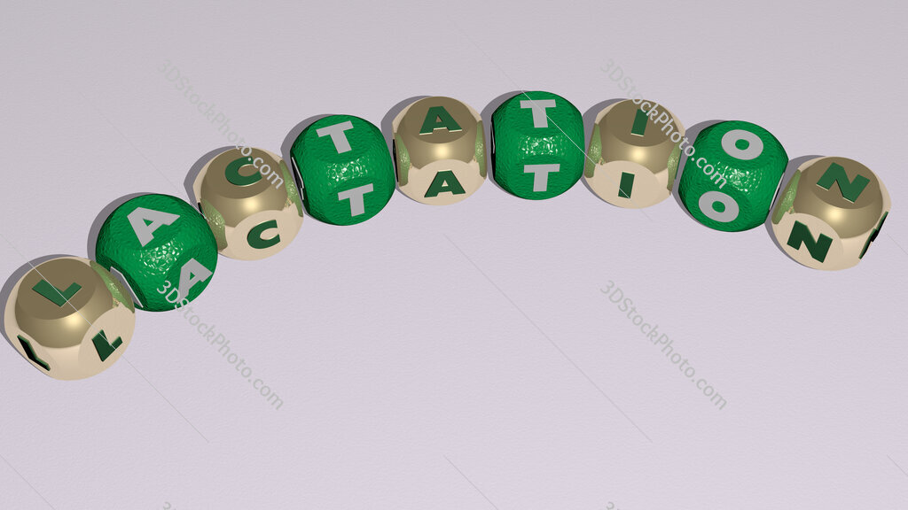 lactation curved text of cubic dice letters