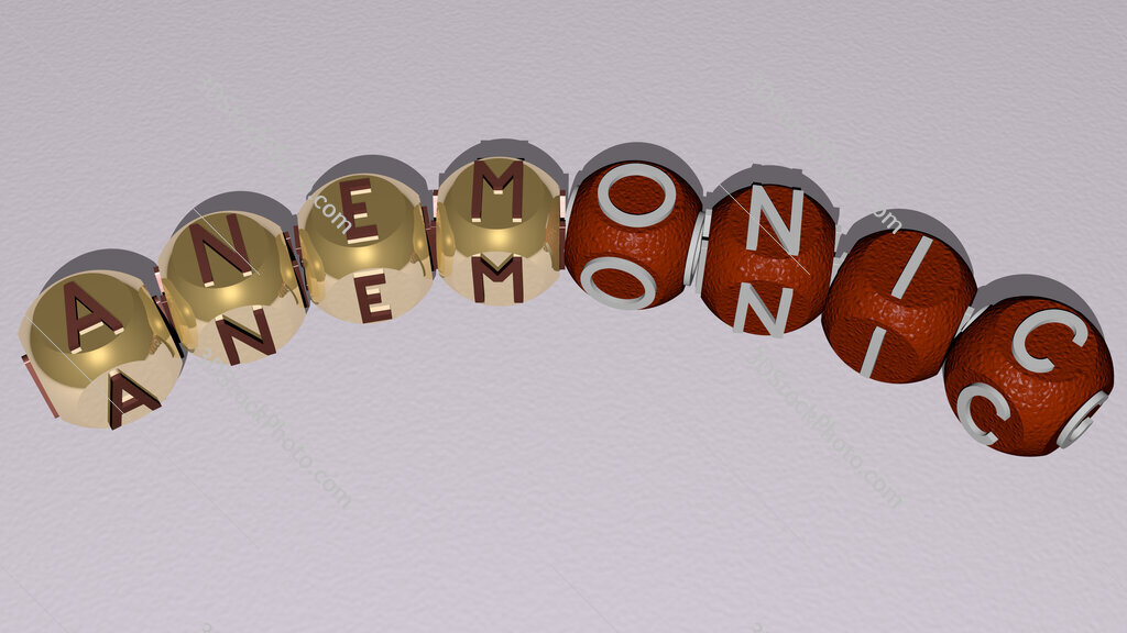 anemonic curved text of cubic dice letters