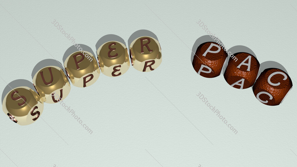 super PAC curved text of cubic dice letters