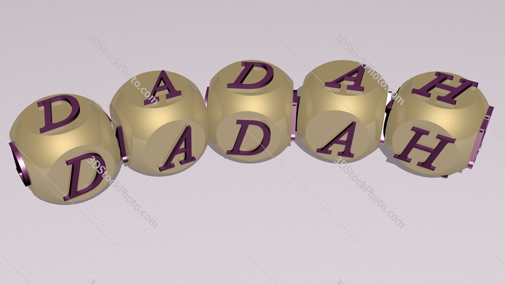 dadah curved text of cubic dice letters